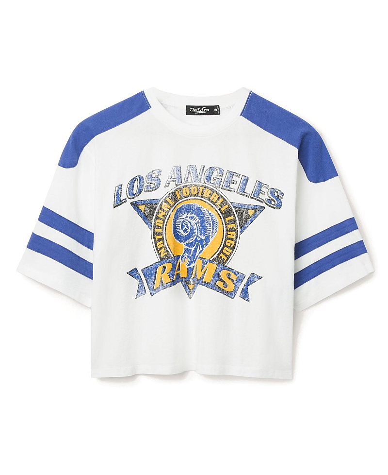 Junk Food Clothing Women's Nfl Los Angeles Rams Striped Crop Tee In Blue
