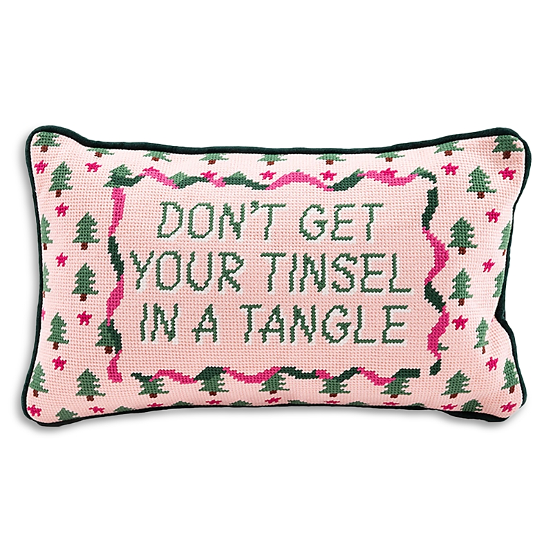 Furbish Studio Tinsel In A Tangle Needlepoint Pillow In Green