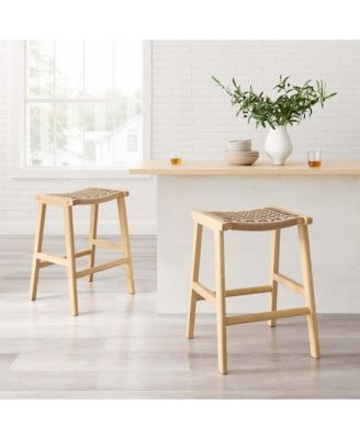 Saoirse Woven Rope Wood Counter Stool, Set of 2