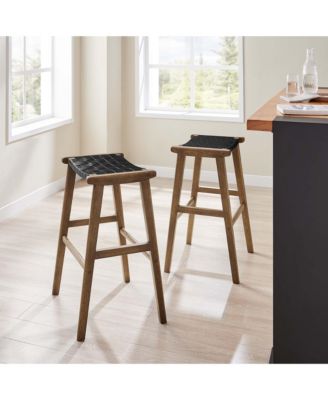 Saoirse Leather Wood Bar Stool, Set of 2