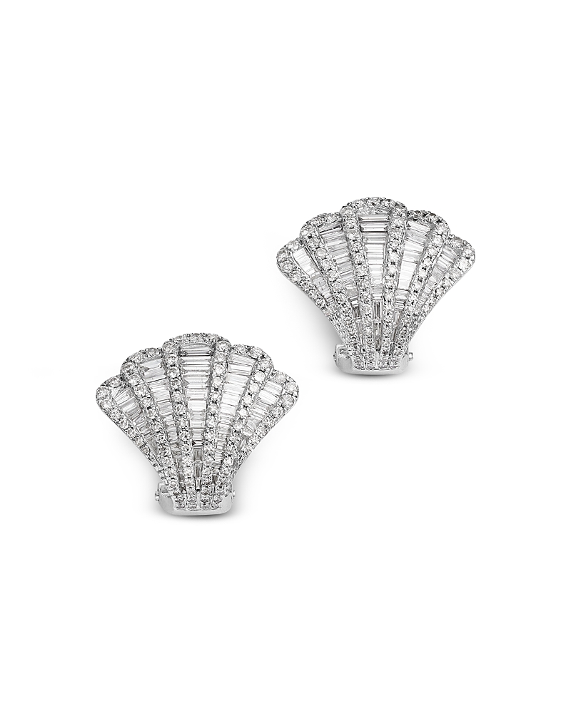 Bloomingdale's Fine Collection Baguette & Round Diamond Fan Stud Earrings In 14k White Gold, 2.0 Tcw