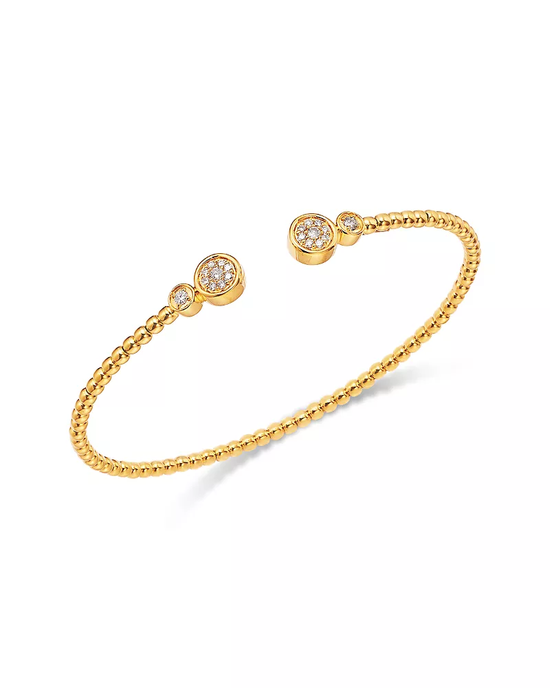 Bloomingdale's Fine Collection Diamond Beaded Flexible Open Cuff Bracelet in 14K Yellow Gold, 0.25 tcw