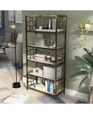 Ligga Steel 5-Shelf Bookcase with Geometric Openwork Accents