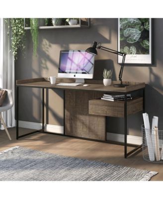 Tioga Steel Base 1-Drawer Writing Desk with USBs and Outlets