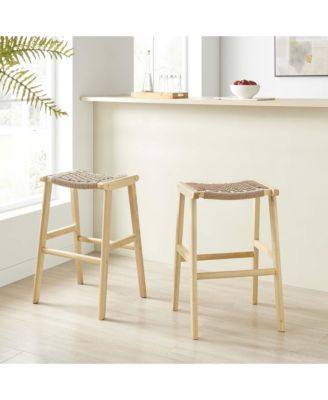 Saoirse Woven Rope Wood Bar Stool, Set of 2