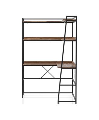 Dwen Steel Base 2-Shelf Corner Writing Desk with USB Port and Power Outlet