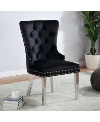 Isah Metal Legs Upholstered Tufted and Nailhead Side Chairs, Set of 2