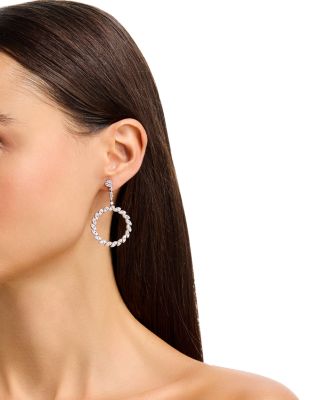 Diamond Circle Drop Earrings in 18K White Gold 