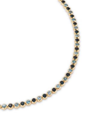 London Blue Topaz & Blue Topaz Bezel Set Tennis Necklace in 14K Yellow Gold, 17"