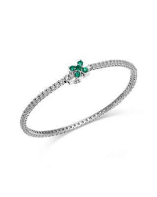 Emerald & Diamond Clover Tennis Bracelet in 14K White Gold