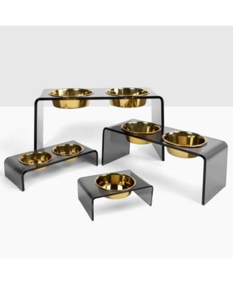 Small Smoke Grey Double Pet Feeder, 1 Pint Bowls