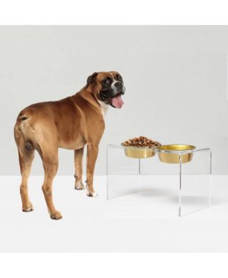 Tall Double Bowl Pet Feeder with Metal Bowls