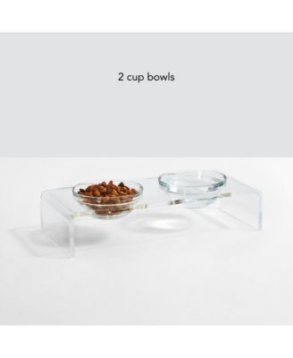 Small Clear Double Glass Bowl Pet Feeder, 1 Pint Bowls