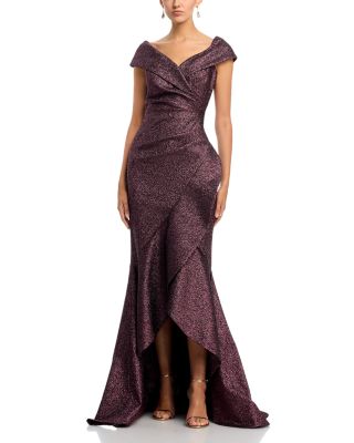 Metallic Jacquard Ruffle Gown
