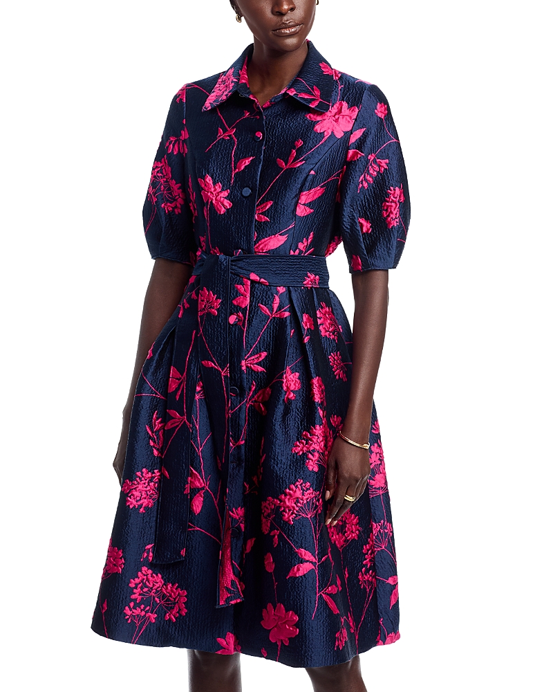 Teri Jon by Rickie Freeman Jacquard Puff Sleeve Dress