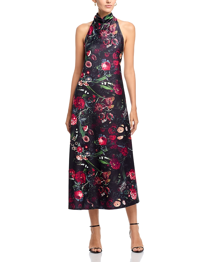 Area Stars Halter Midi Jersey Dress In Black Garden