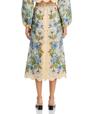 Garden Scarf Print Linen Midi Skirt