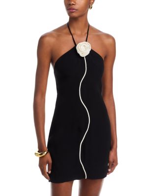 Flower Trim Neck Mini Dress