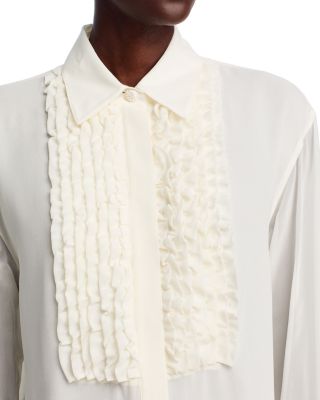 Silk Ruffle Tuxedo Blouse
