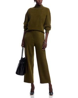 Wool-Cashmere Stretch Downing Barrel Leg Ankle Pants