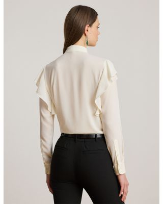 Ruffle Trim Georgette Tie Neck Blouse