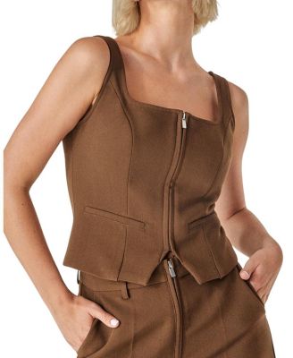 Zip Front Sleeveless Tailored Top
