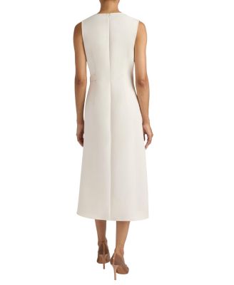 Ursa Sleeveless Faux Wrap Dress with Metal Buckle in Stretch Crepe