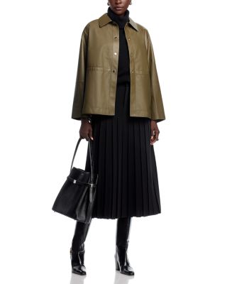 Lightweight Lambskin Leather Gathered Waist Oversized Jacket