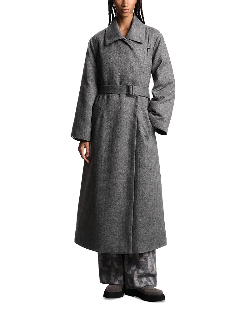 Emporio Armani Chevron Belted Coat In Black