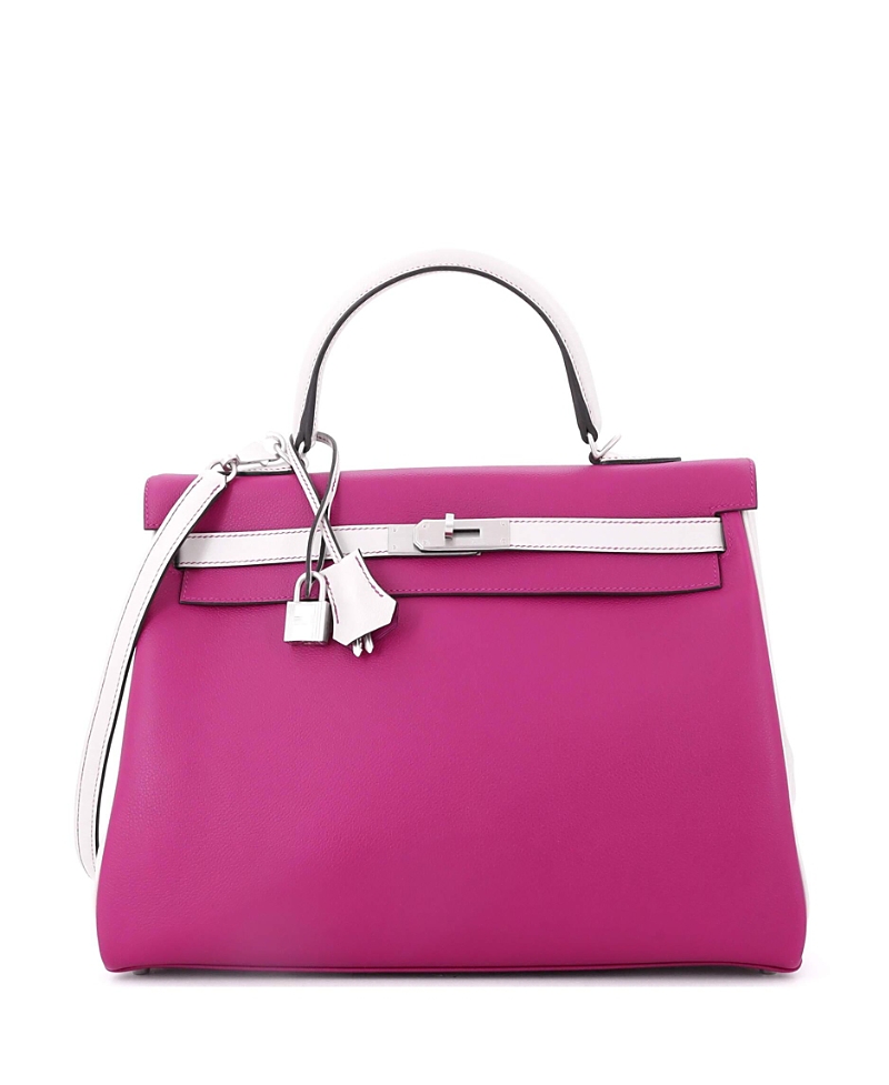 Pre-owned Pre-owned Hermes  Hermes Kelly 35 Handbag Bicolor Evercolor With Brushed Palladium Hardware