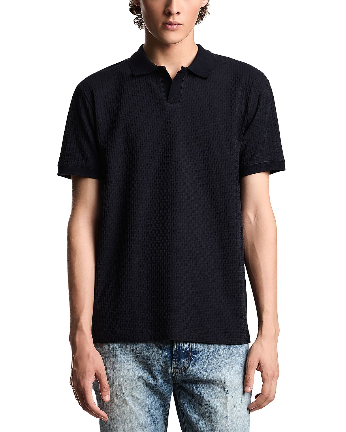 Emporio Armani Jacquard Textured Cotton Polo Shirt