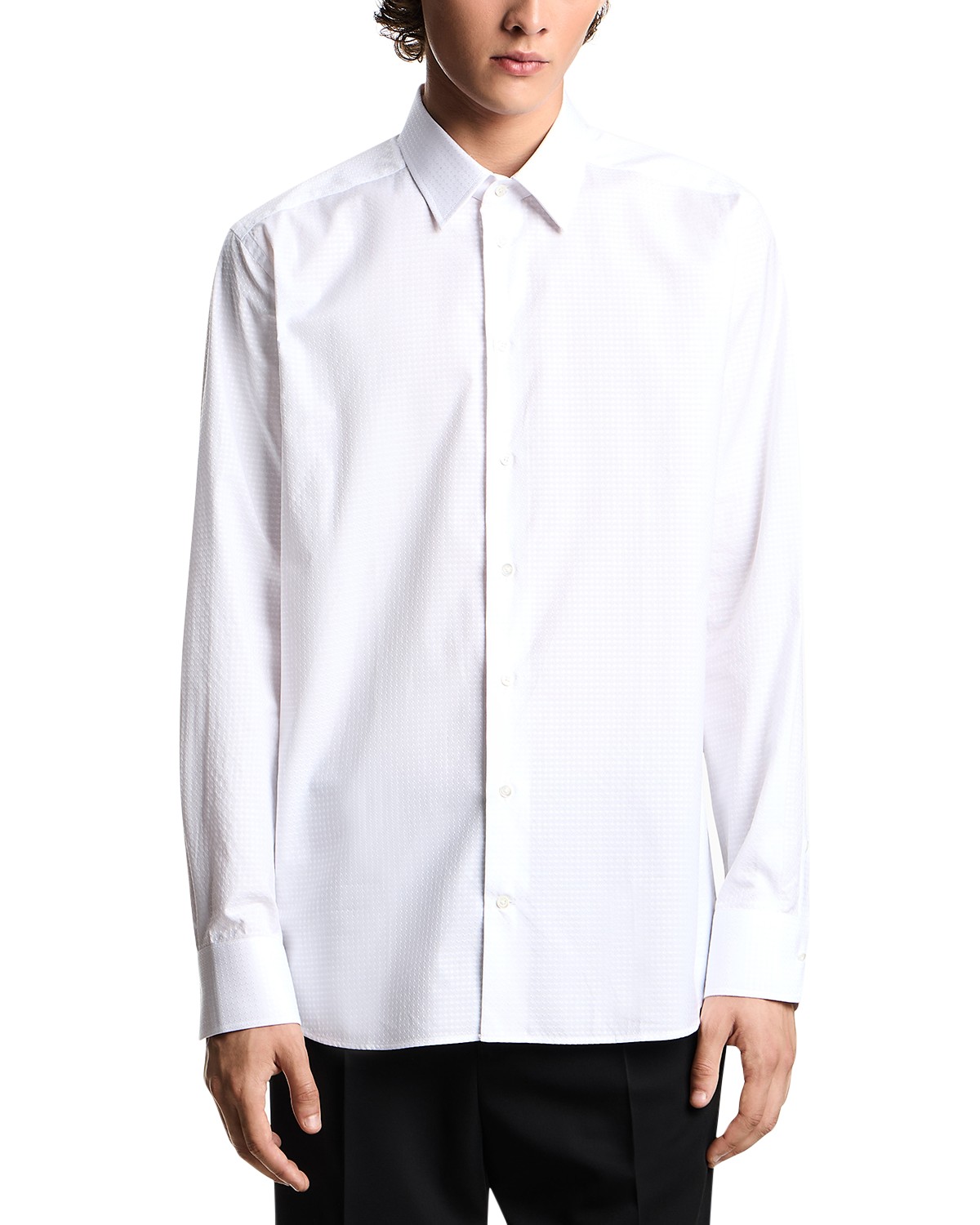 Emporio Armani New York Regular Fit Micro Jacquard Cotton Dress Shirt