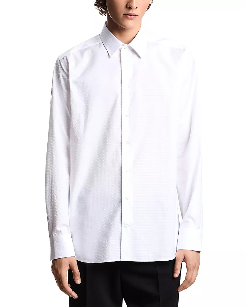 Emporio Armani New York Regular Fit Micro Jacquard Cotton Dress Shirt