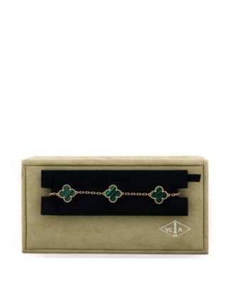 Vintage Alhambra 5 Motifs Bracelet 18K Gold and Malachite