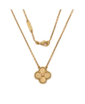 Vintage Alhambra Pendant Necklace Guilloche 18K Gold, 14.75 - 16.5"