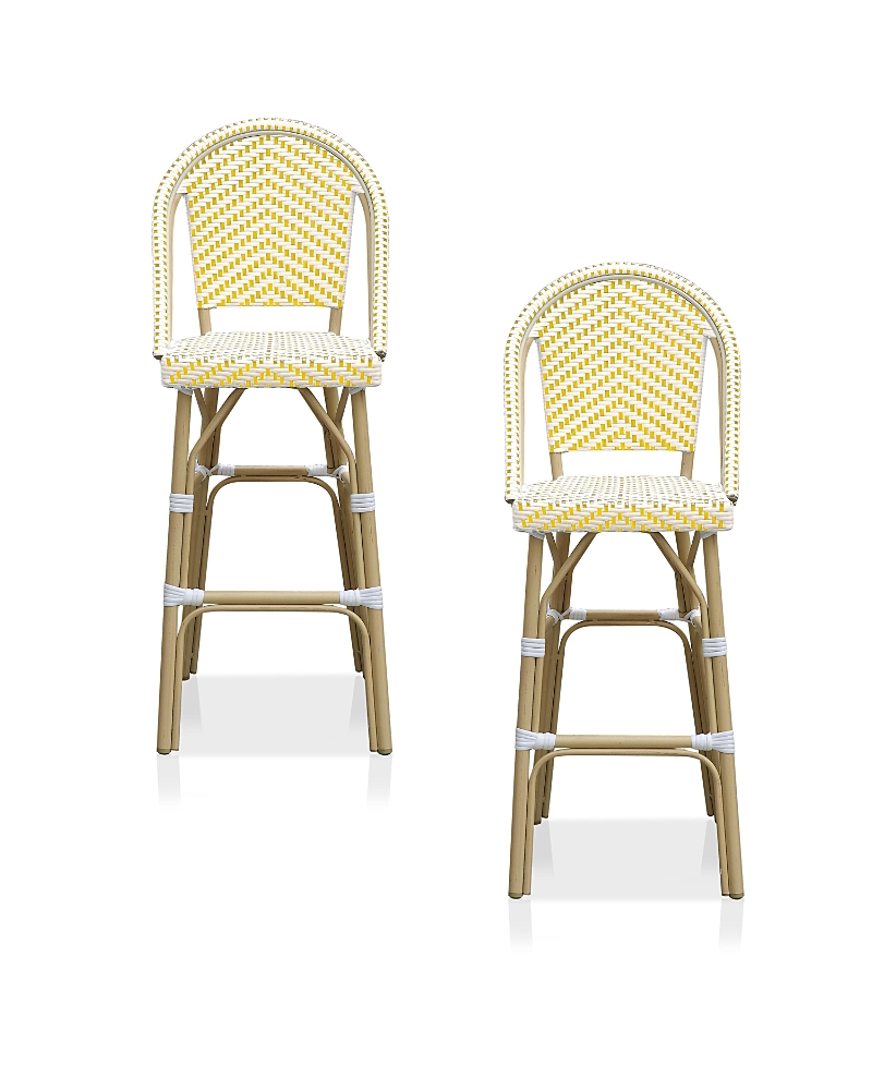 Furniture Of America Haley Aluminum And Pe Wicker Outdoor Bar Chairs, Set Of 2 In Yellow