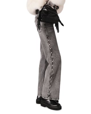 Perline High Rise Beaded Wide Leg Jeans in Grey