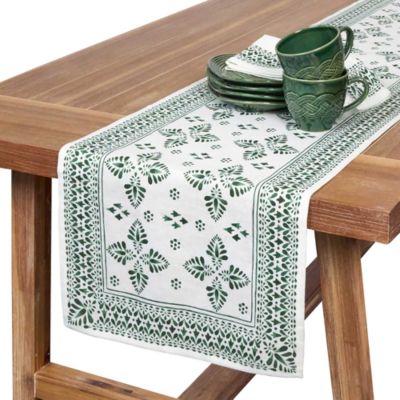 Iberian Border Table Runner, Evergreen, 18" x 90" 