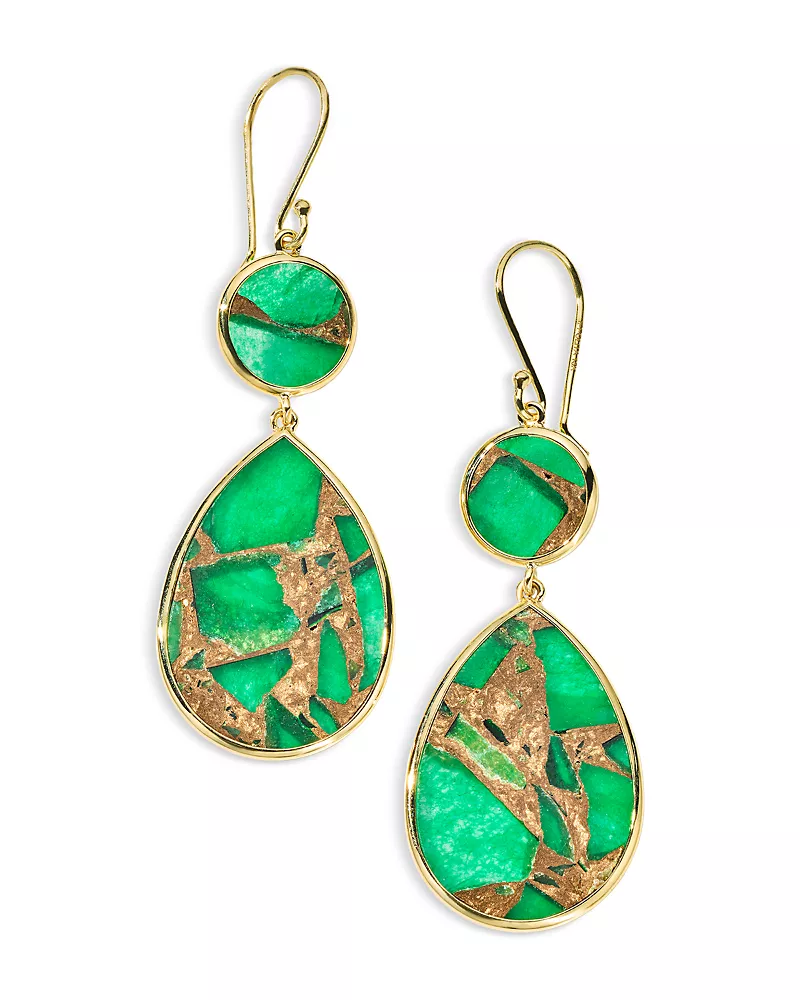 Ippolita 18K Yellow Gold Pol Rc Bronze Dyed Green Quartz Slice Large Double Drop Earrings