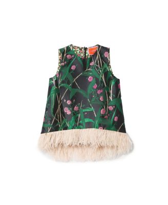 La Doublej La Scala Top With Feathers Bamboo Jacquard Black