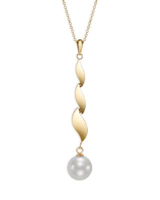 Cultured Freshwater Pearl Link Pendant Necklace in 14K Yellow Gold, 16"-18" 