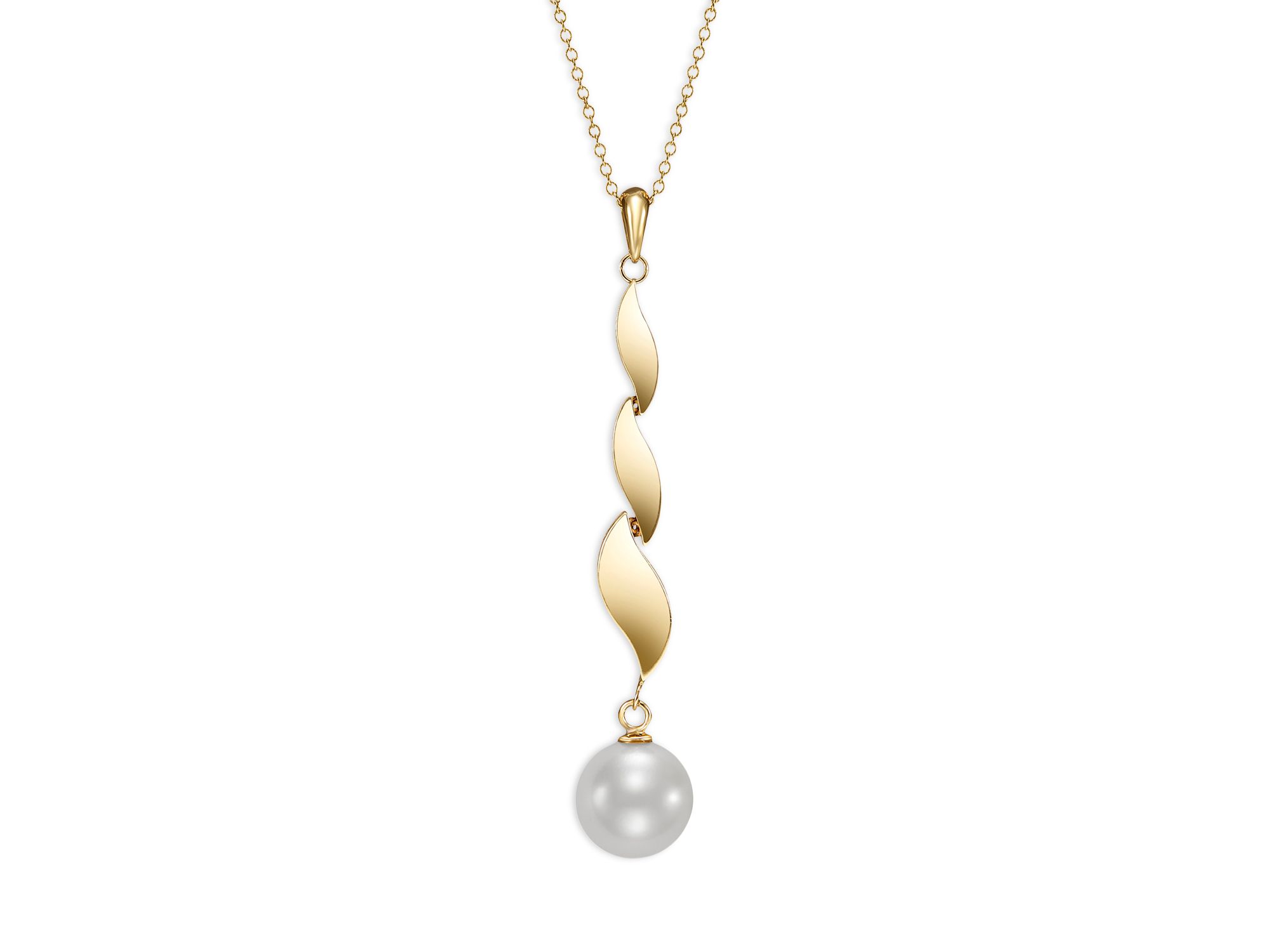 Cultured Freshwater Pearl Link Pendant Necklace in 14K Yellow , 16"-18" - Image 1