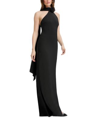Halter Mock Neck Sheath Gown with Extended Neck Drape