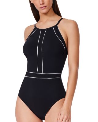 Contrast High Neck One Piece Swimsuit