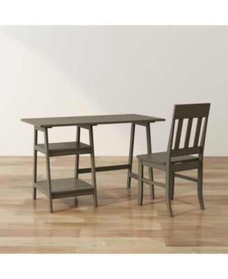 Salina Solid Wood 2-Shelf Writing Desk with Chair