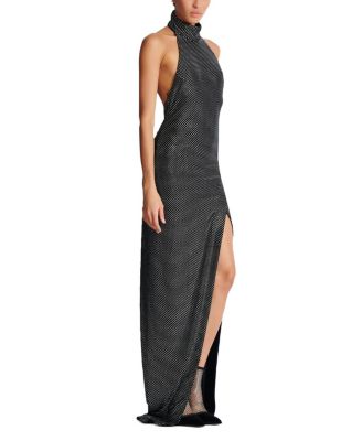  Long Velvet Halterneck Dress With Rhinestones