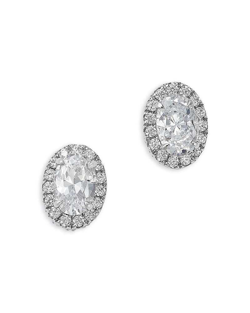 Bloomingdale's Fine Collection Oval Diamond Halo Stud Earrings In 14k White Gold, 1.0 Tcw In Gold