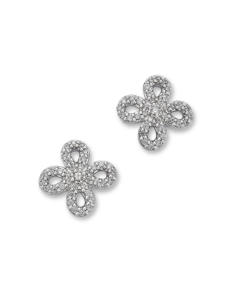 Bloomingdale's Fine Collection Diamond Micro-pave Flower Stud Earrings In 14k White Gold, 0.25 Tcw In Gold