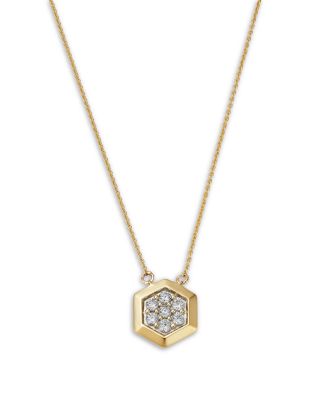 Diamond Honeycomb Hexagon Pendant Necklace in 14K Yellow Gold, 0.25 tcw
