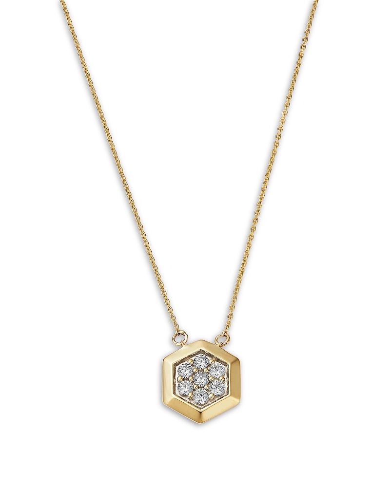 Bloomingdale's Fine Collection Diamond Honeycomb Hexagon Pendant Necklace In 14k Yellow Gold, 0.25 Tcw In Gold